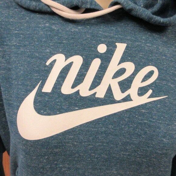 NIKE Sportswear Gym Vintage Hoodie Sz S Space Dye Blue CJ1691 Center Swoosh Logo - Picture 5 of 12